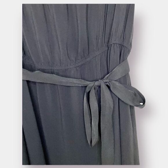 Elle Black Dress with Cream Trim Elastic Waist with Tie - Picture 2 of 6